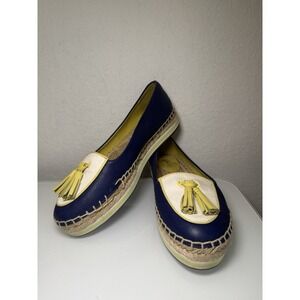 Coach Romy Espadrilles Blue & Yellow Tassels Leather Slip On Shoes 8B Women's